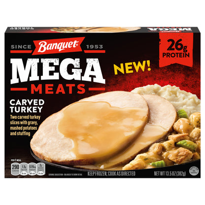 Banquet MEGA Meats Carved Turkey, Frozen Meal, 13.5 oz.