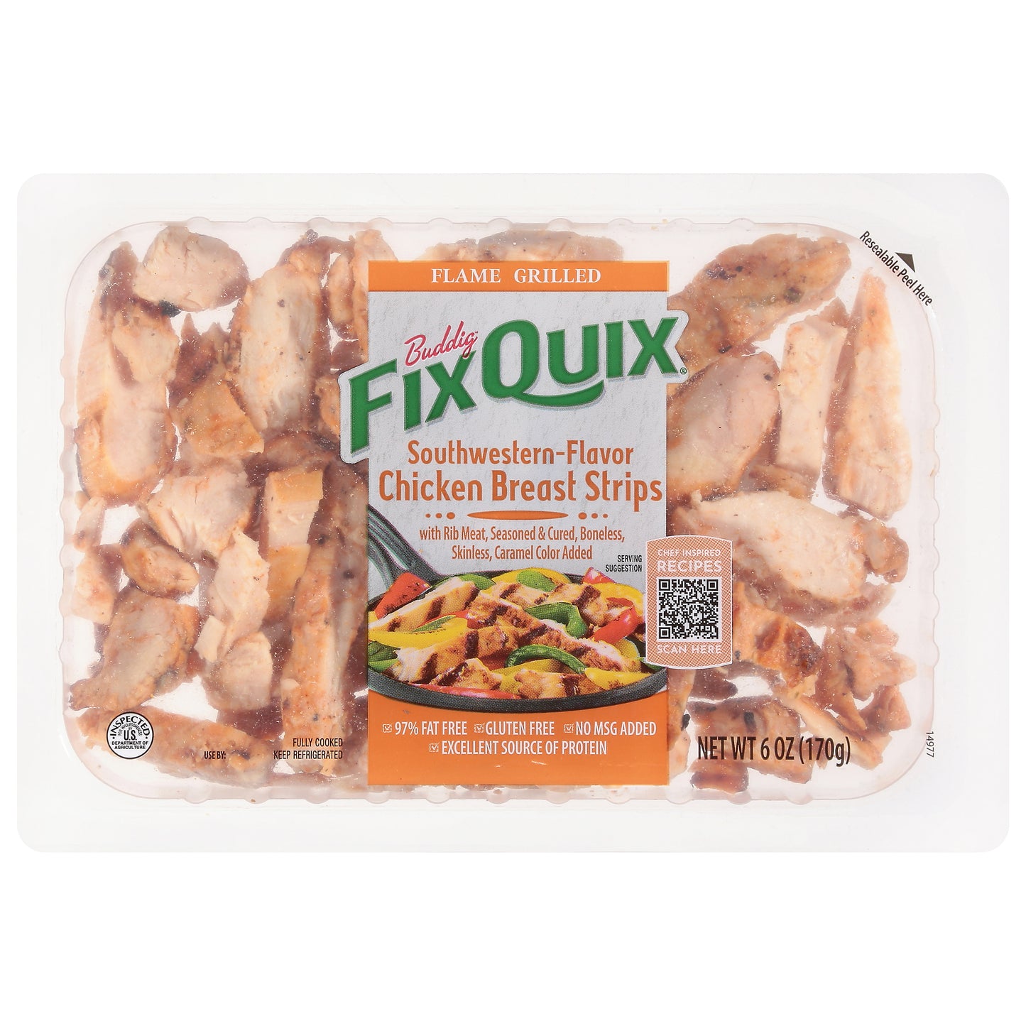Buddig Fix Quix Flame Grilled Southwestern-Flavor Chicken Breast Strips 6 oz
