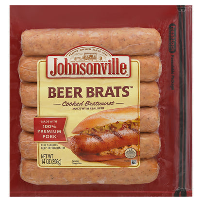 Johnsonville Beer Brats Cooked Bratwurst 14 oz