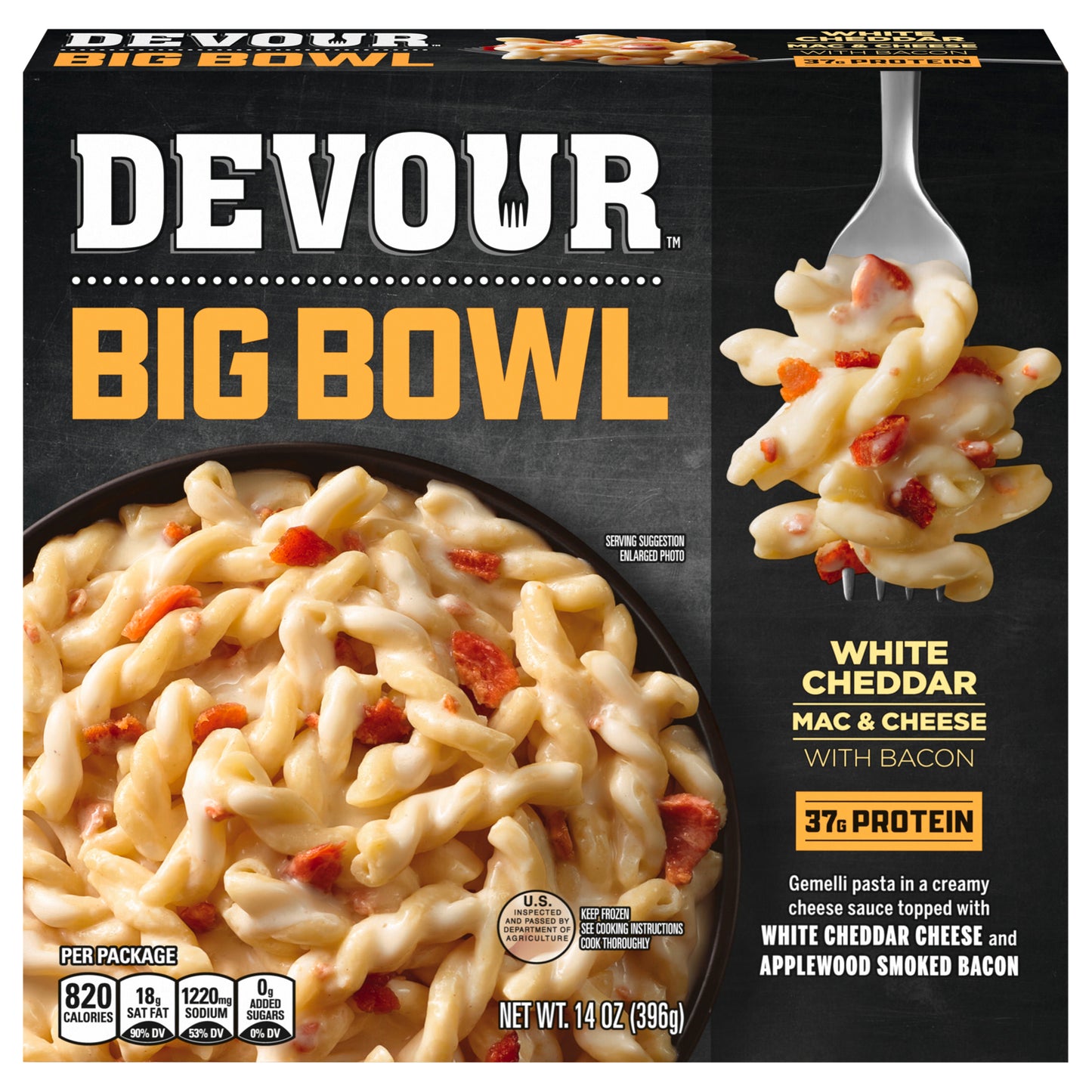 Devour Big Bowl White Cheddar Mac & Cheese with Bacon, 14 oz Box