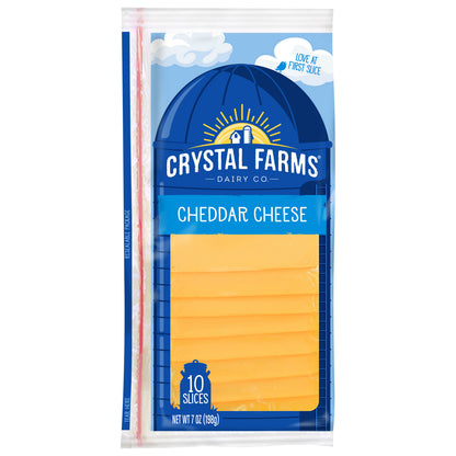 Crystal Farms Cheddar Sliced Cheese, 7 oz, 10 count