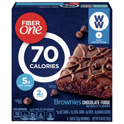 Fiber One 70 Calorie Brownies, Chocolate Fudge, Snack Bars, 6 ct