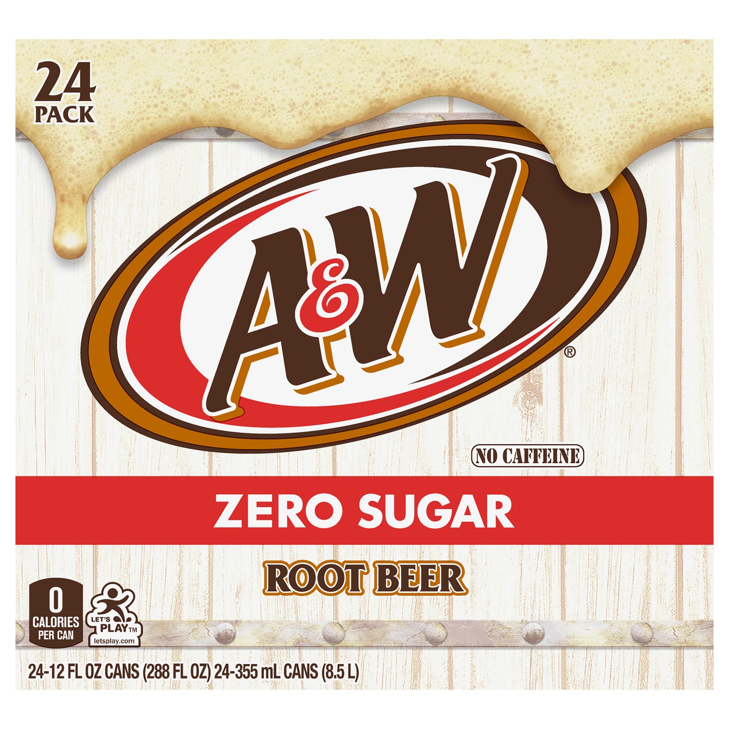 A&W Zero Sugar Root Beer Soda, 12 fl oz cans, 24 pack