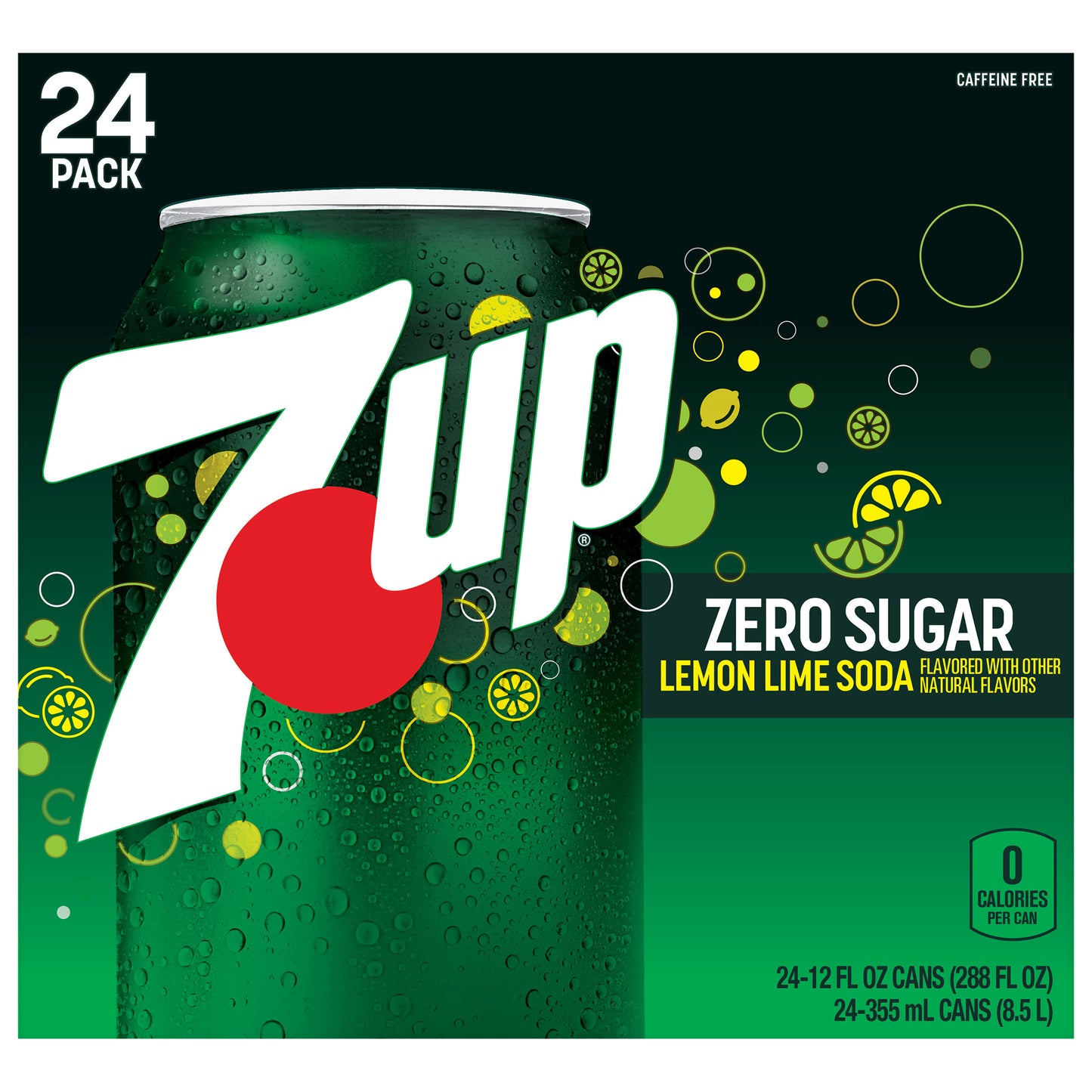 7UP Zero Sugar Lemon Lime Soda, 12 fl oz cans, 24 pack