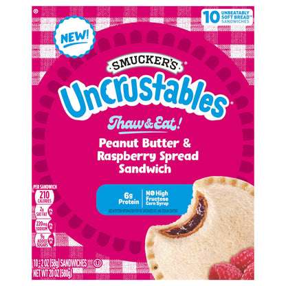 Smucker’s Uncrustables Peanut Butter & Raspberry Spread Sandwiches, 10 Count, 2 Oz. Each, Frozen