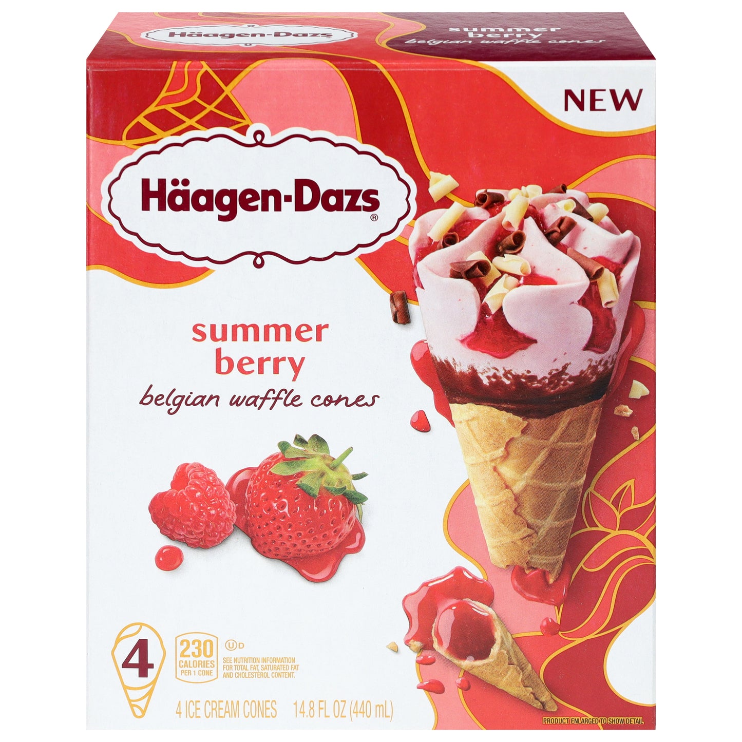Haagen-Dazs Belgian Waffle Summer Berry Ice Cream Cones 4 Each
