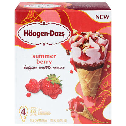 Haagen-Dazs Belgian Waffle Summer Berry Ice Cream Cones 4 Each