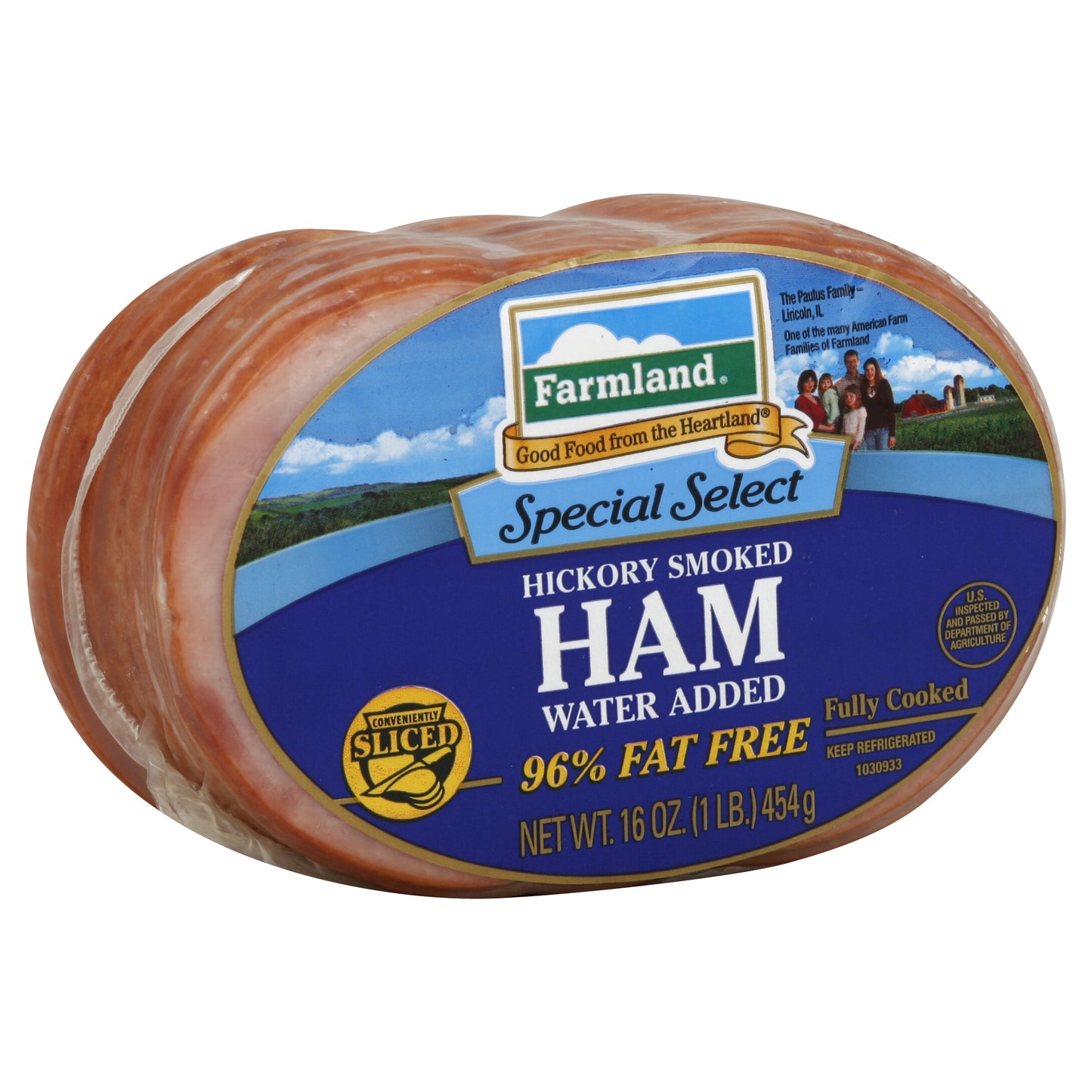 Farmland Ham 16 oz - Special Select HICKORY SMOKED HAM WATER ADDED 96% FAT FREE