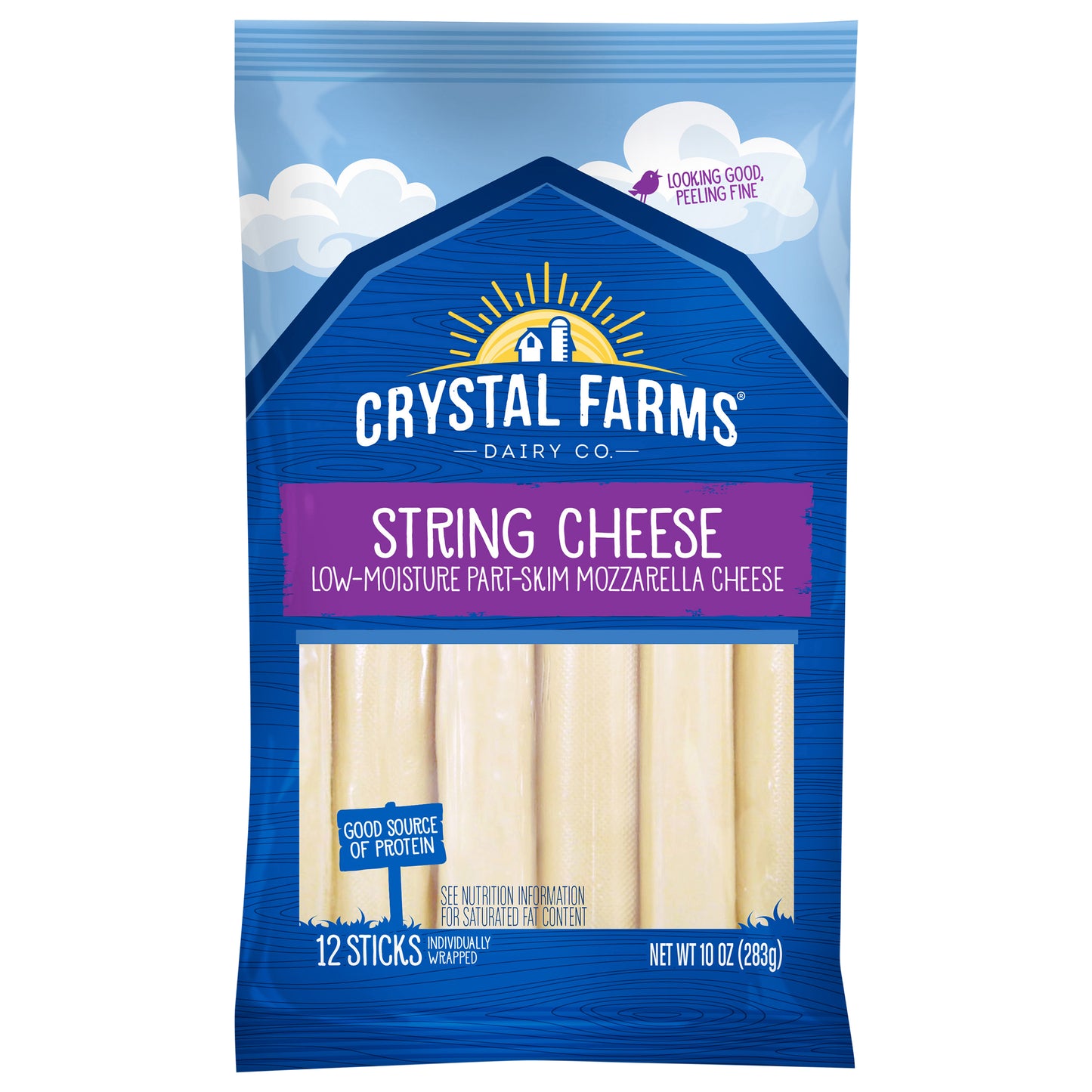Crystal Farms Low-Moisture Part-Skim Mozzarella String Cheese, 10 oz, 12 Count