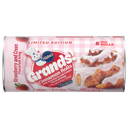 Pillsbury Grands! Cinnamon Rolls with Strawberry and Cream Flavored Icing, Limited Edition, 5 Ct, 17.5 oz
