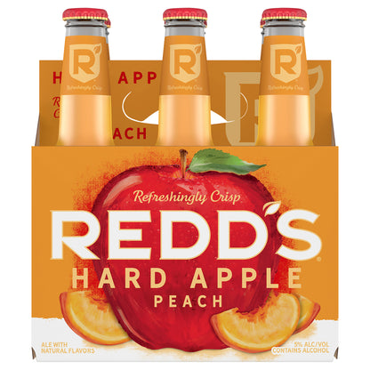 Redd's Hard Apple Peach Beer, Crisp & Fruity Hard Ale, 5% ABV, 6-pack, 12-oz. beer bottles