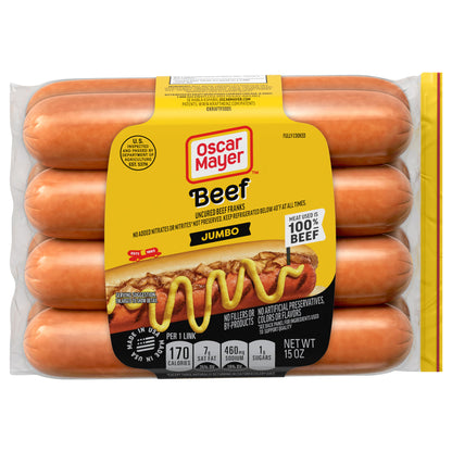 Oscar Mayer Jumbo Uncured Beef Franks Hot Dogs, 8 ct Pack