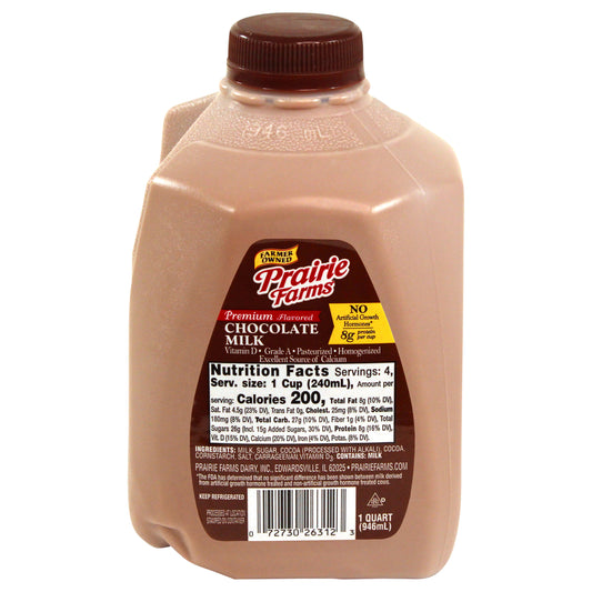Prairie Farms Premium Chocolate Milk, Quart, 32 Fl Oz
