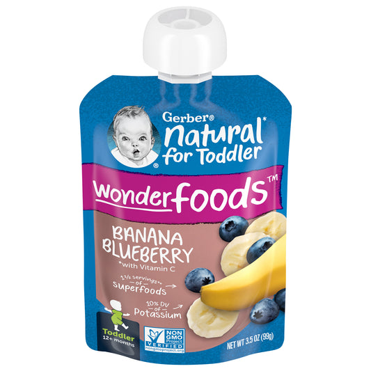 Gerber Natural for Toddler Wonderfoods Banana Blueberry Baby Food, 3.5 oz. Pouch