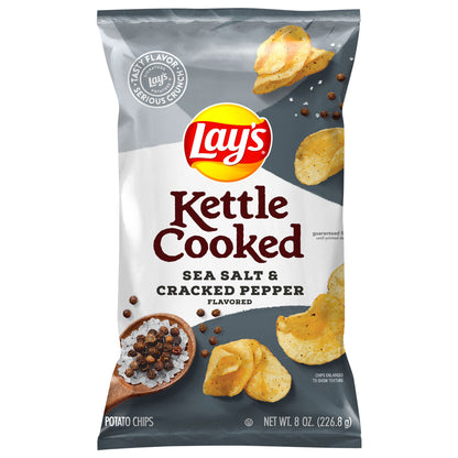 Lay's Kettle Cooked Potato Chips Sea Salt & Cracked Pepper Flavored 8 Oz