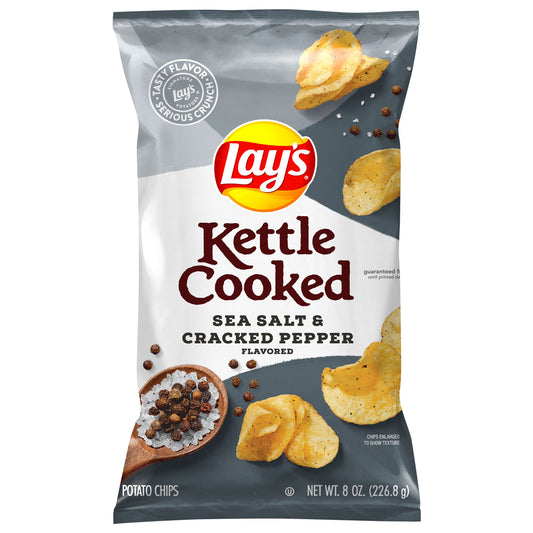 Lay's Kettle Cooked Potato Chips Sea Salt & Cracked Pepper Flavored 8 Oz