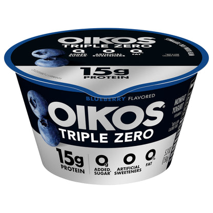 Oikos Triple Zero Blueberry 15g Protein, 0g Added Sugar, Nonfat Greek Yogurt, 5.3 OZ Cup
