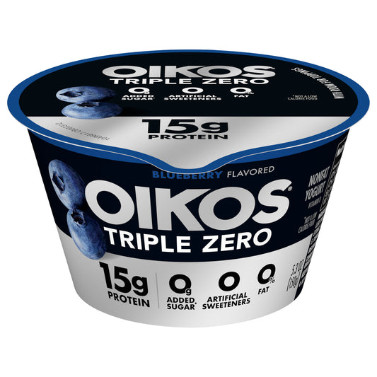 Oikos Triple Zero Blueberry 15g Protein, 0g Added Sugar, Nonfat Greek Yogurt, 5.3 OZ Cup