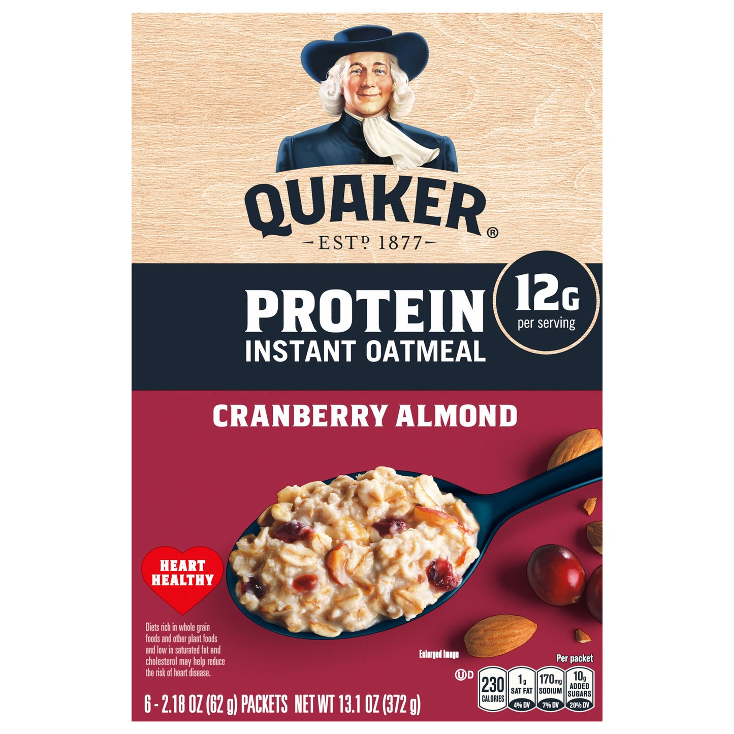 Quaker Protein Instant Oatmeal Cranberry Almond 13.1 Oz 6 Count