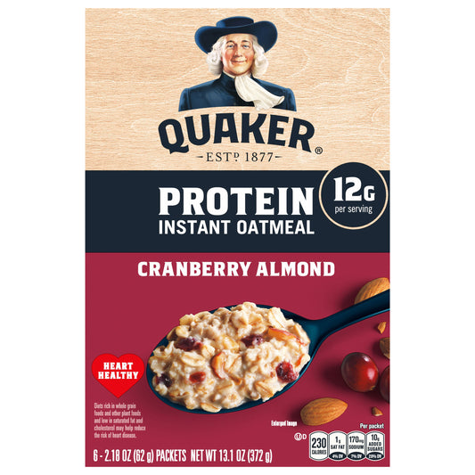 Quaker Protein Instant Oatmeal Cranberry Almond 13.1 Oz 6 Count