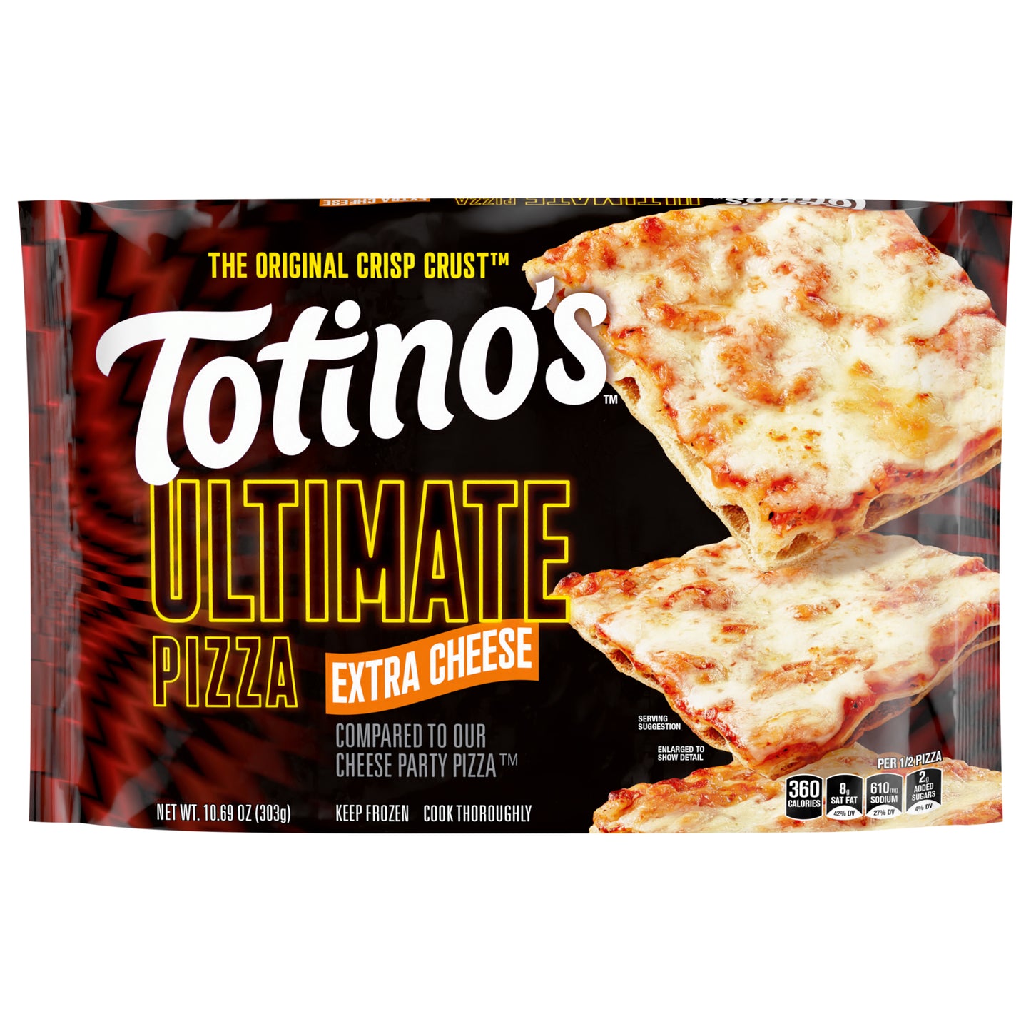Totino's Ultimate Pizza, Extra Cheese, Frozen Pizza, Game Day Football Snacks, 10.69 oz