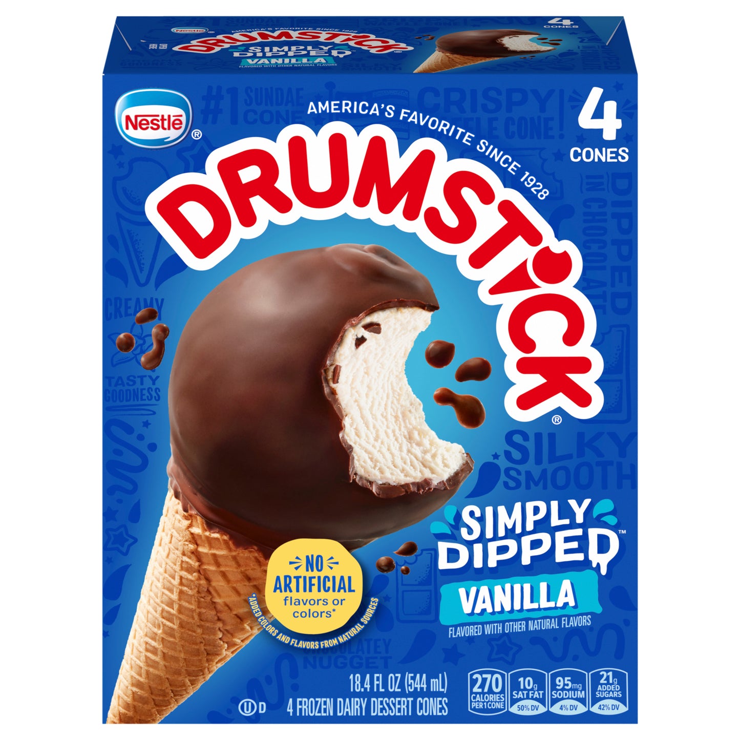 Drumstick Simply Dipped Vanilla Frozen Dairy Dessert Cones 4 Each
