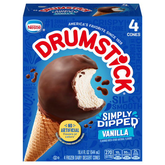 Drumstick Simply Dipped Vanilla Frozen Dairy Dessert Cones 4 Each