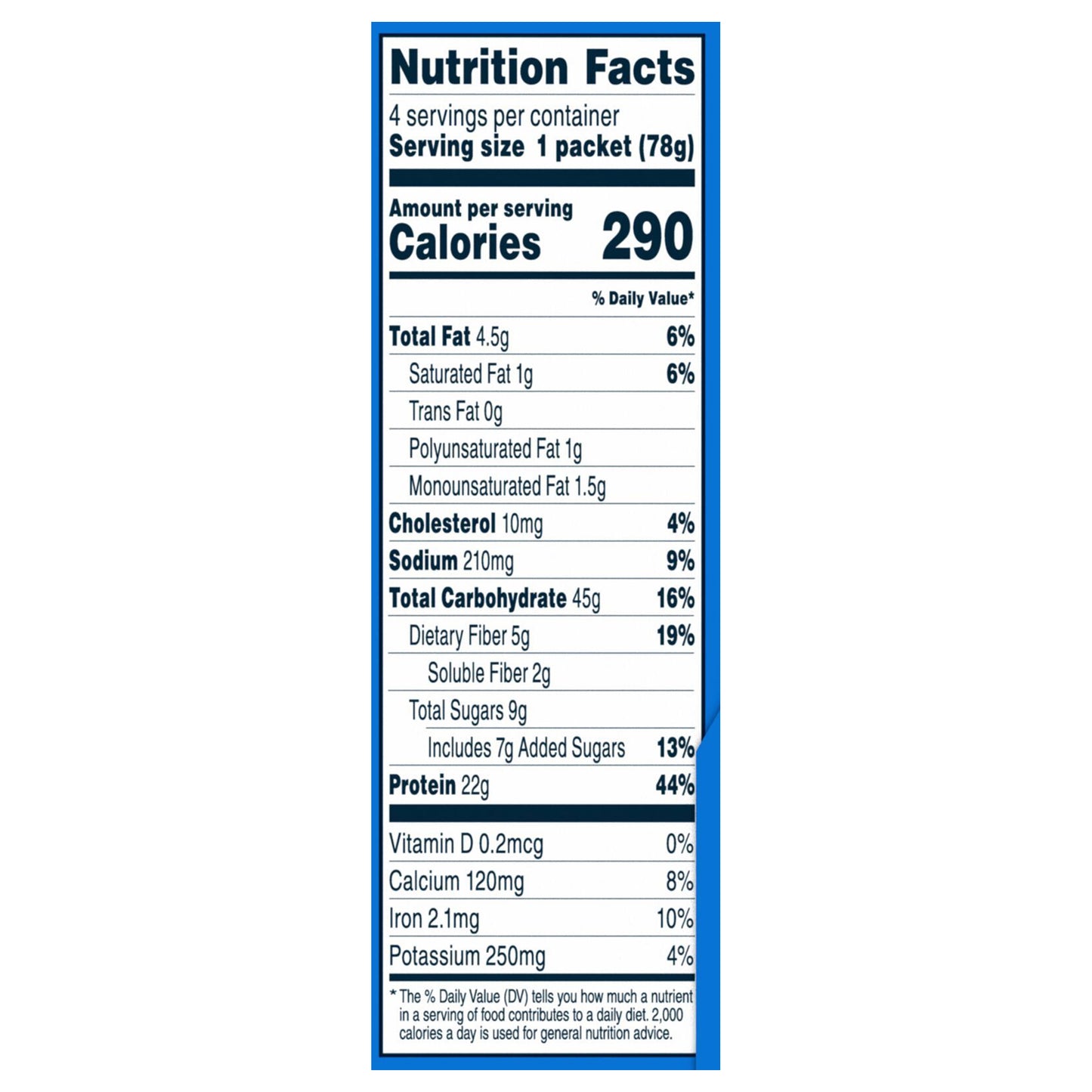 Quaker High Protein Instant Oatmeal Blueberries & Cream, 2.75 Oz X 4