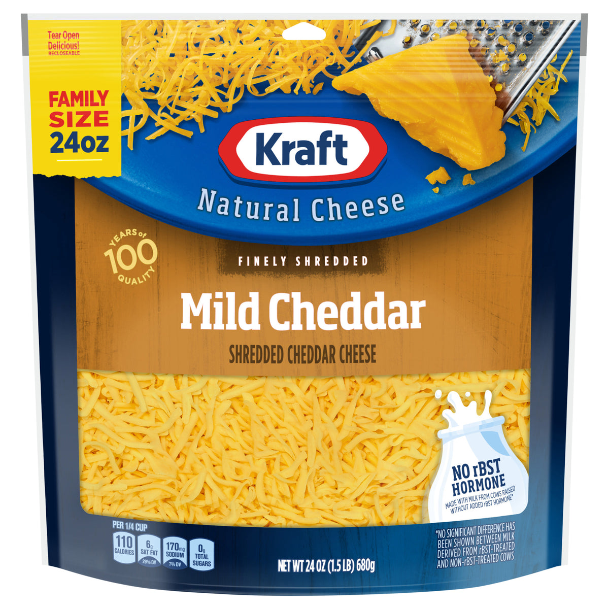 Kraft Mild Cheddar Finely Shredded Cheese Family Size, 24 oz Bag