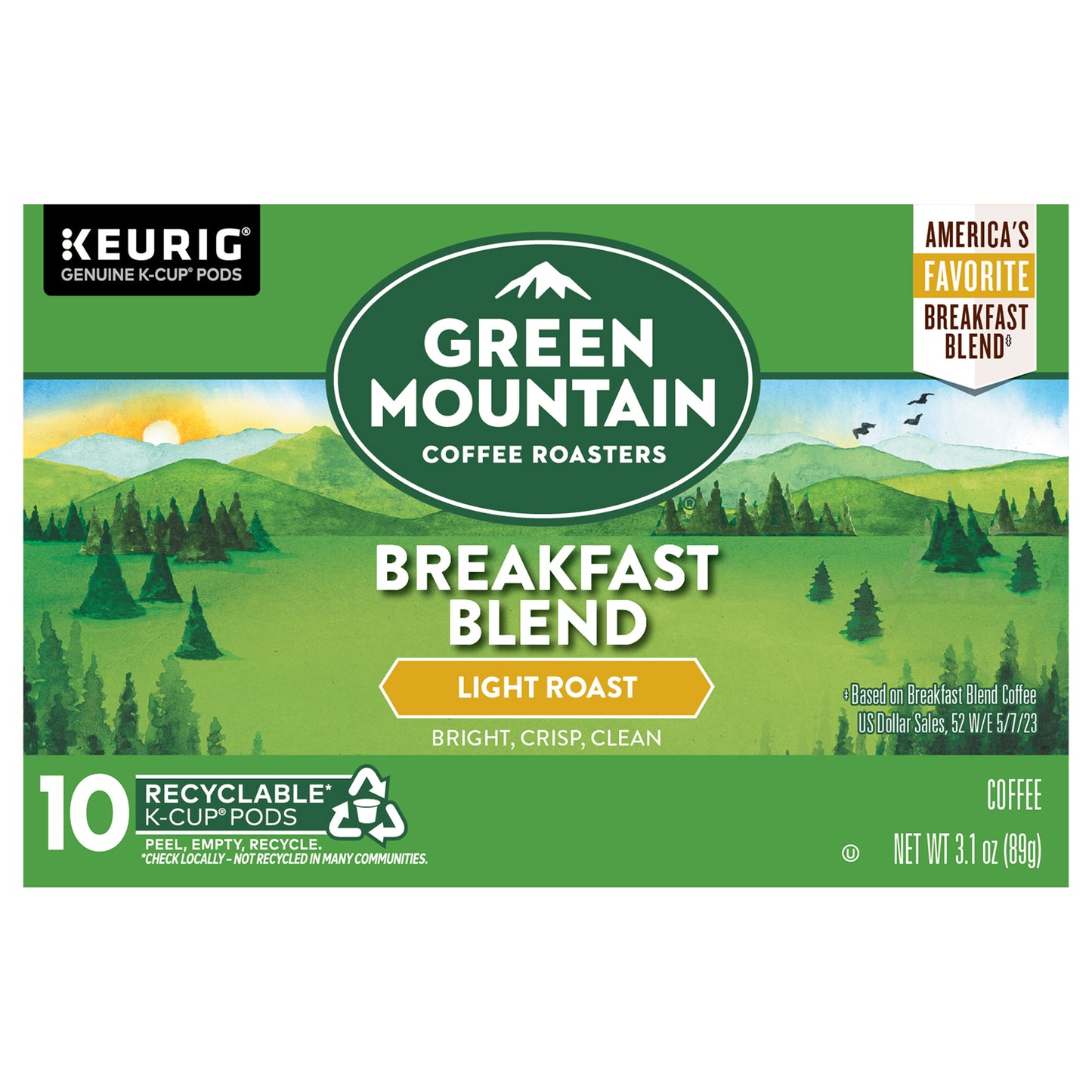Green Mountain Coffee Roasters Breakfast Blend Single-Serve Keurig K-Cup Pods, Light Roast Coffee, 10 Count