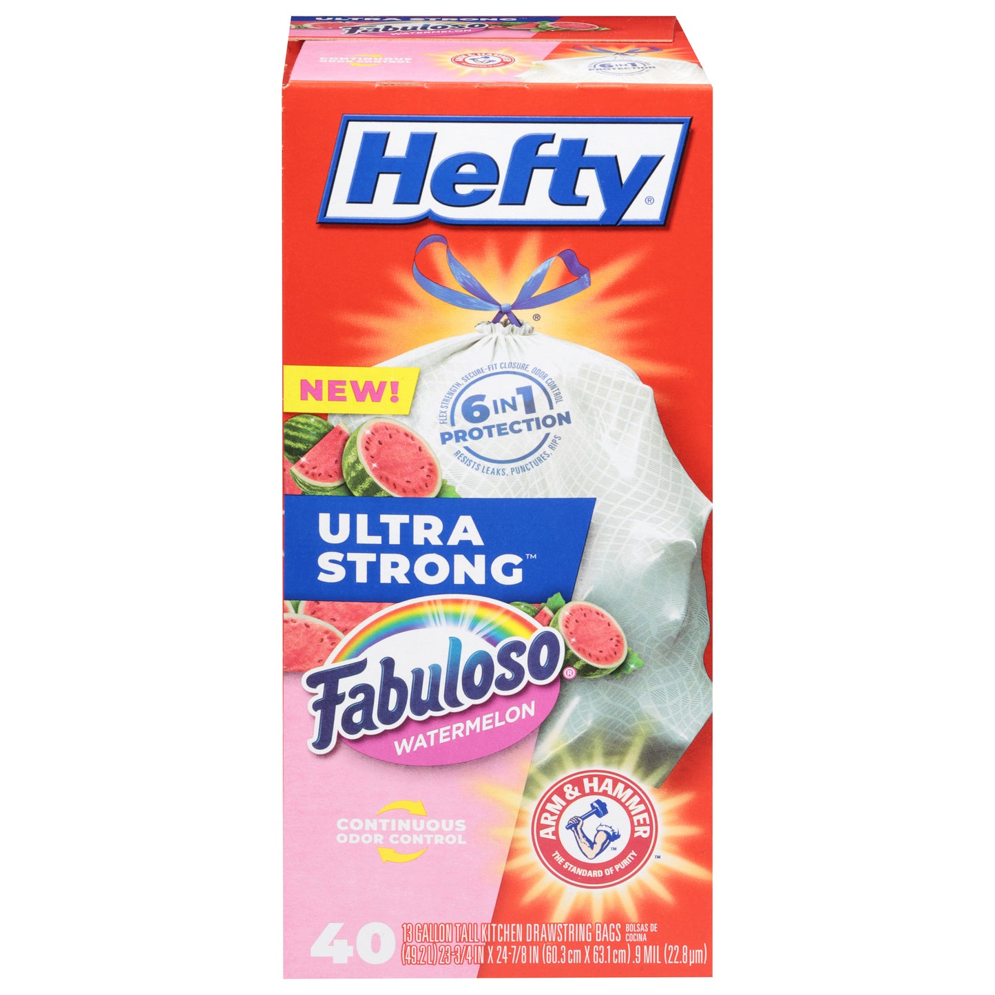 Hefty Ultra Strong 13 Gallon Fabuloso Watermelon Tall Kitchen Drawstring Bags 40 Bags