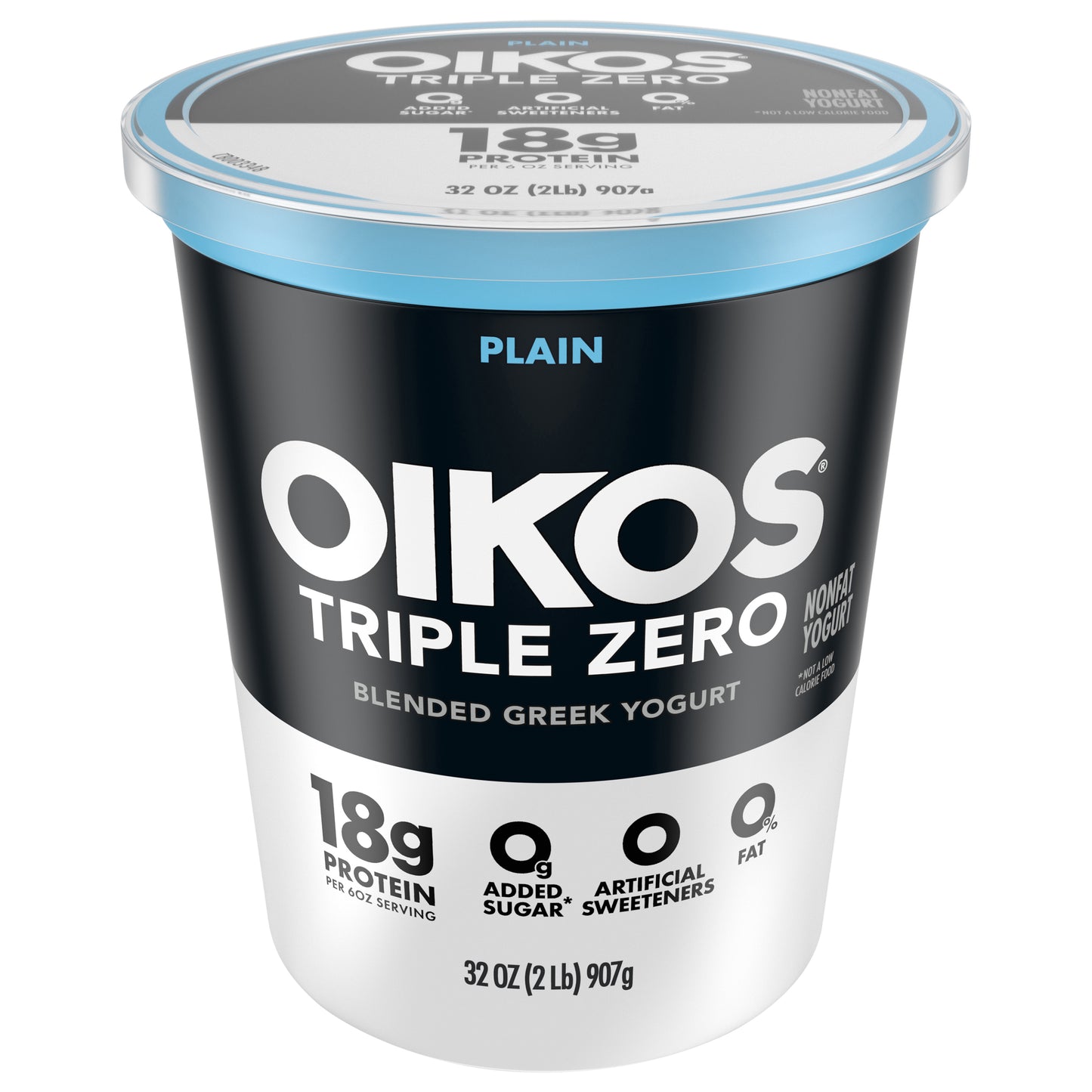 Oikos Triple Zero Plain 18g Protein, 0g Added Sugar, Greek Nonfat Yogurt Tub, 32 OZ