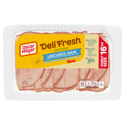 Oscar Mayer Deli Fresh Smoked Uncured Sliced Ham Deli Lunch Meat Family Size, 16 oz Package