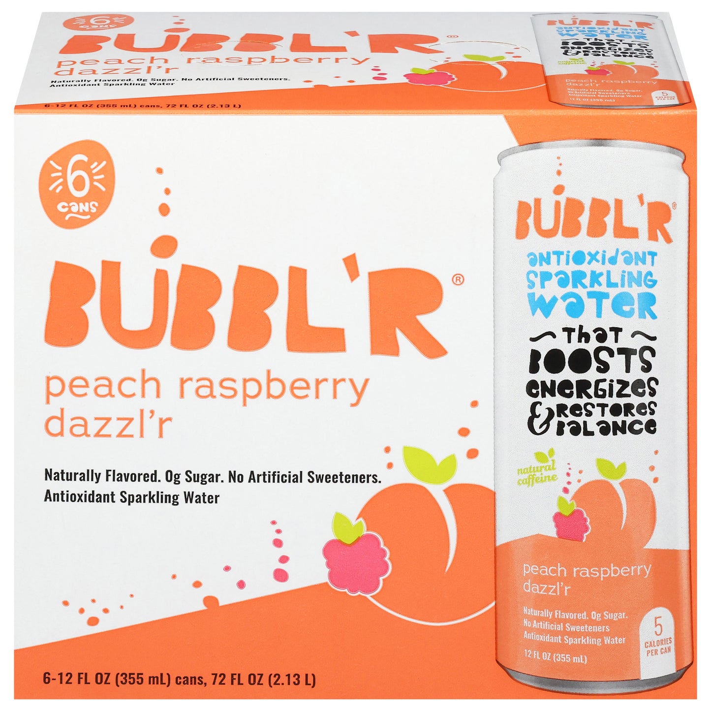 BUBBL'R Antioxidant Sparkling Water peach raspberry dazzl'r 6pk