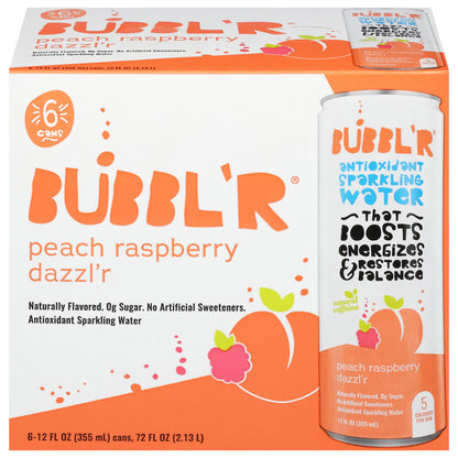 BUBBL'R Antioxidant Sparkling Water peach raspberry dazzl'r 6pk