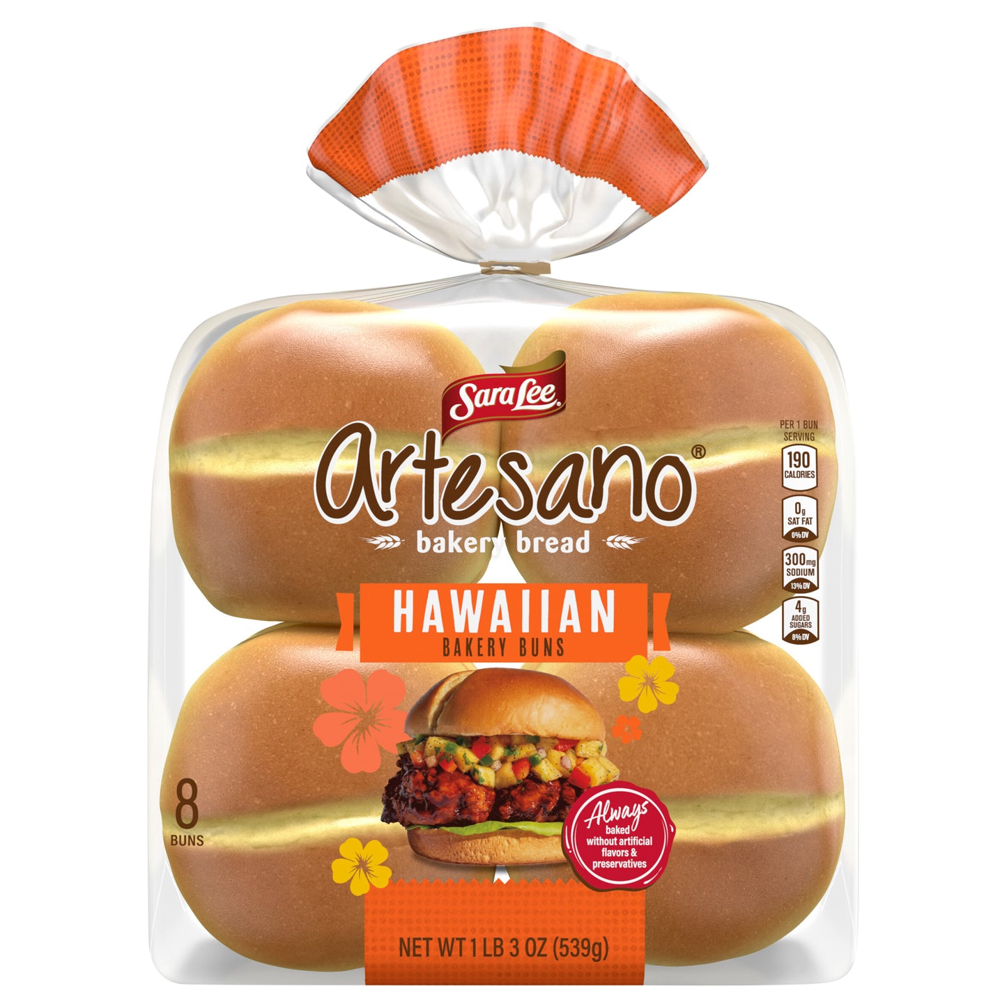 Sara Lee Artesano Bakery Bread Hawaiian Bakery Buns, 8 count, 19 oz