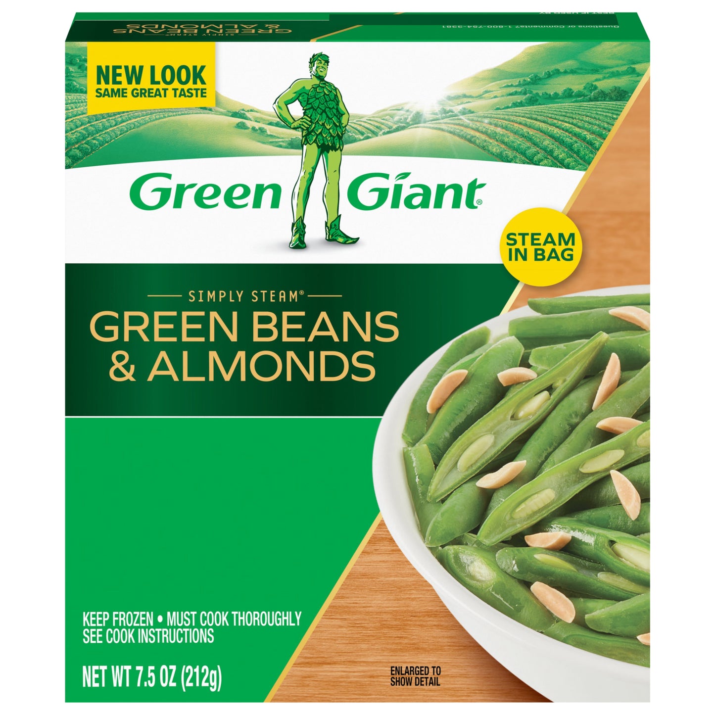 Green Giant Simply Steam Green Beans & Almonds, No Sauce Frozen Vegetables, 7.5 OZ