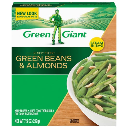 Green Giant Simply Steam Green Beans & Almonds, No Sauce Frozen Vegetables, 7.5 OZ