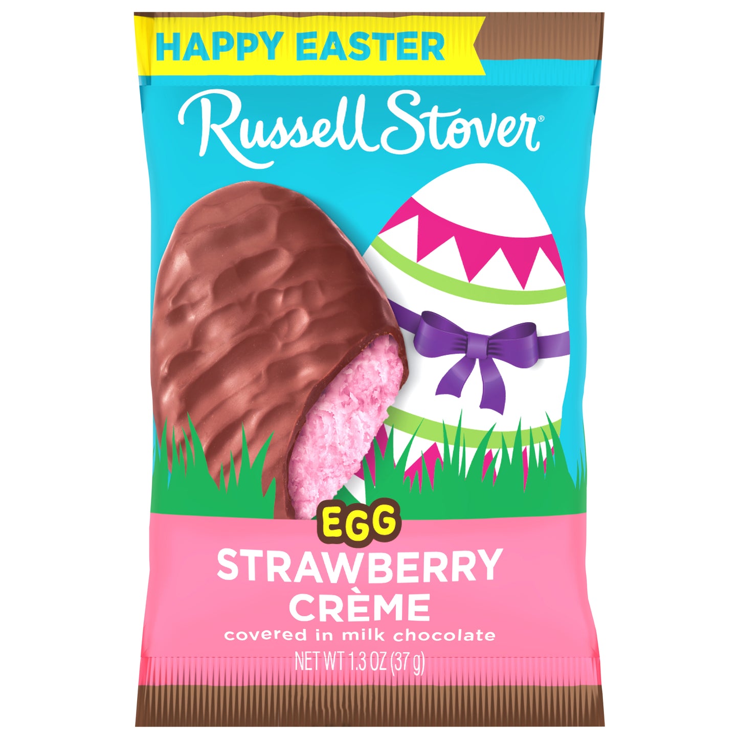 RUSSELL STOVER Easter Strawberry Crème Milk Chocolate Candy Easter Egg, 1.3 oz.
