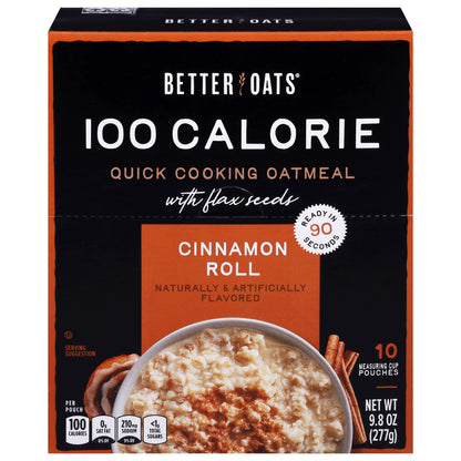 Better Oats 100 Calorie Quick Cooking Cinnamon Roll Oatmeal with Flax Seeds 9.8 oz
