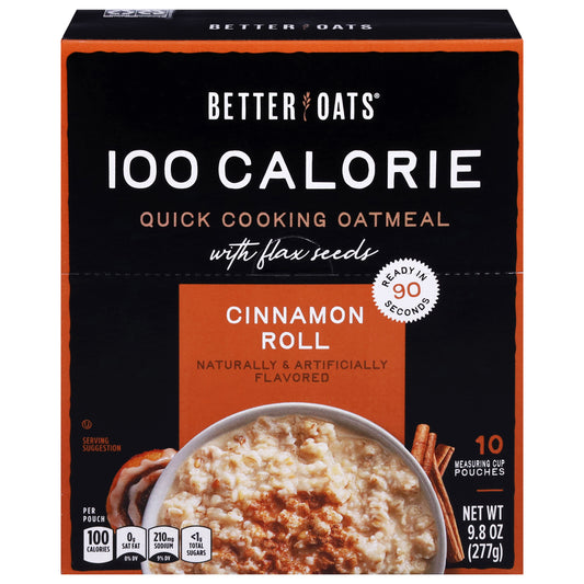 Better Oats 100 Calorie Quick Cooking Cinnamon Roll Oatmeal with Flax Seeds 9.8 oz