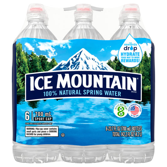 Ice Mountain® Spring Water, 23.7-ounce plastic sport cap bottles (Pack of 6)