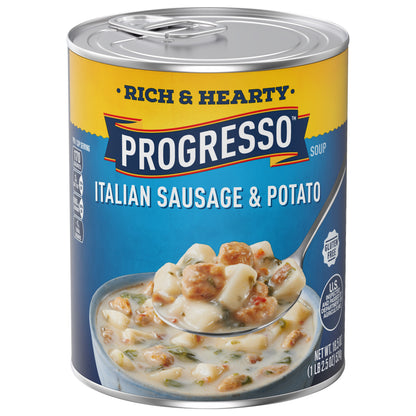 Progresso Rich and Hearty, Italian Sausage and Potato Canned Soup, Gluten Free, 18.5 oz