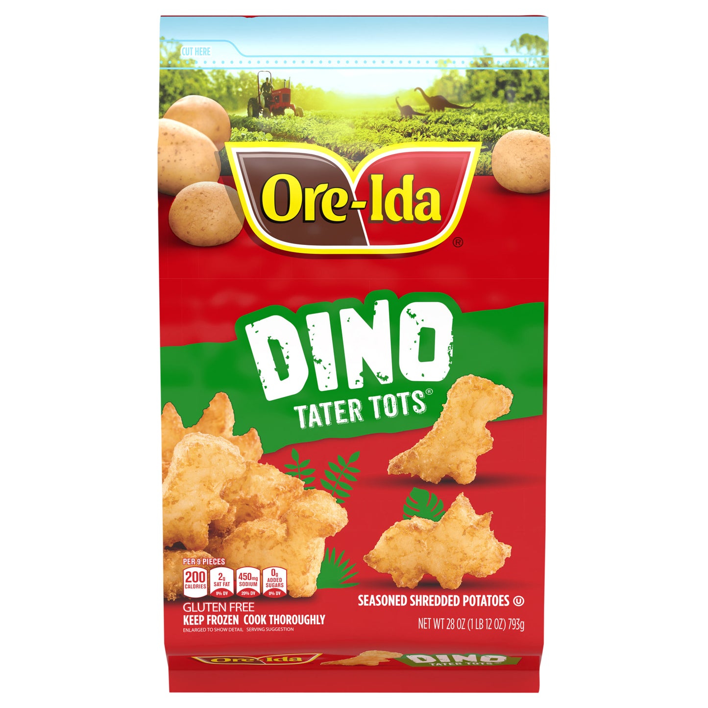 Ore-Ida Dino Shaped Tater Tots Seasoned Shredded Frozen Potatoes, 1 Bag, for Easy Snacks and Dinner Sides, Gluten-Free, 28 oz