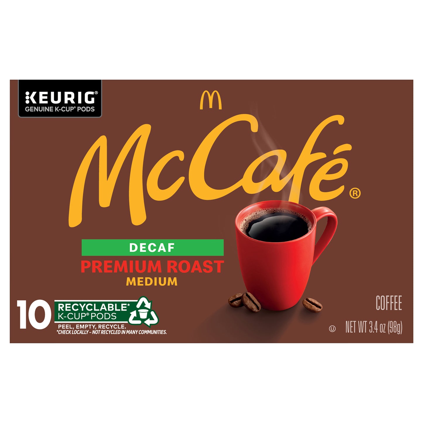 McCafe Premium Roast Decaf Coffee, Single Serve Keurig K-Cup Pods, Decaffeinated, 10 Count