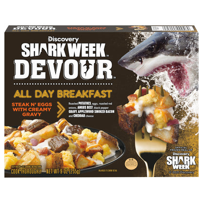 DEVOUR All Day Breakfast Steak N' Eggs with Smoked Bacon, Potatoes, Cheddar Cheese & Creamy Gravy Frozen Meal, 9 oz Box