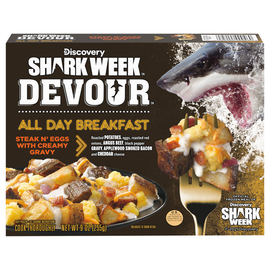 DEVOUR All Day Breakfast Steak N' Eggs with Smoked Bacon, Potatoes, Cheddar Cheese & Creamy Gravy Frozen Meal, 9 oz Box