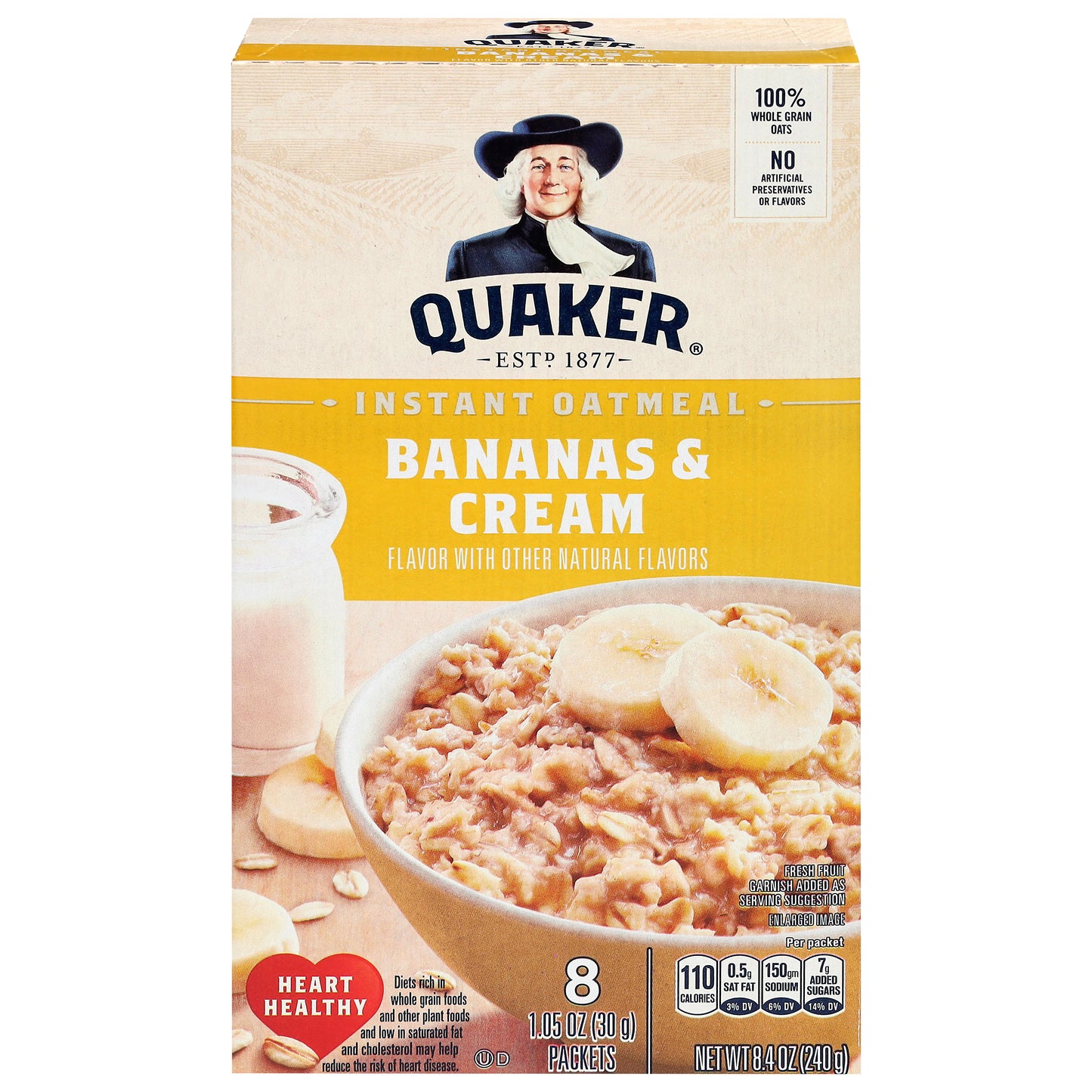Quaker Banana & Cream Instant Oatmeal 8 - 1.05 oz Packets