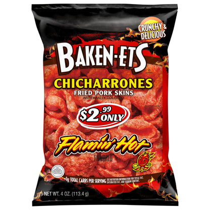Baken-ets Chicharrones Fried Pork Skins Flamin' Hot Flavored 4 Oz