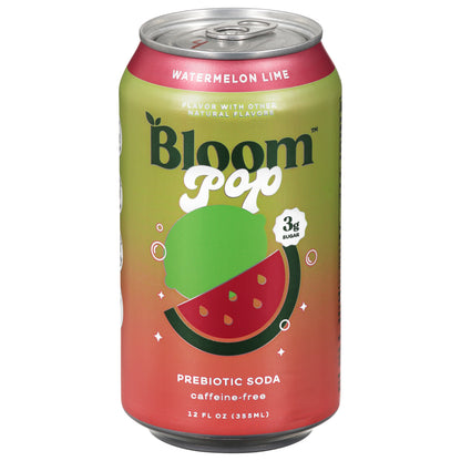Bloom Pop Caffeine-Free Prebiotic Watermelon Lime Soda 12 fl oz